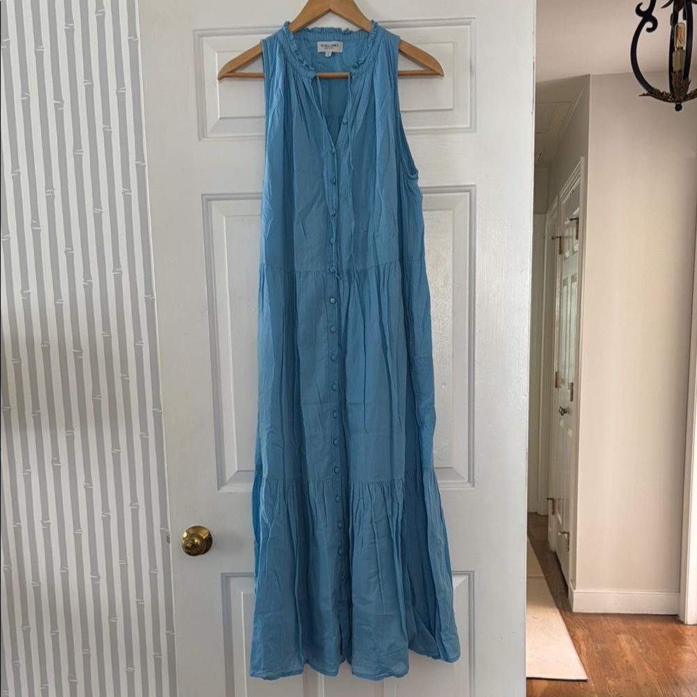 Blue Tiered Halter Maxi Shirtdress